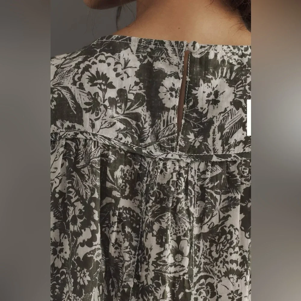 NWT Anthropologie Relaxed Long-Sleeve Swing Blouse Floral Print Women's Top